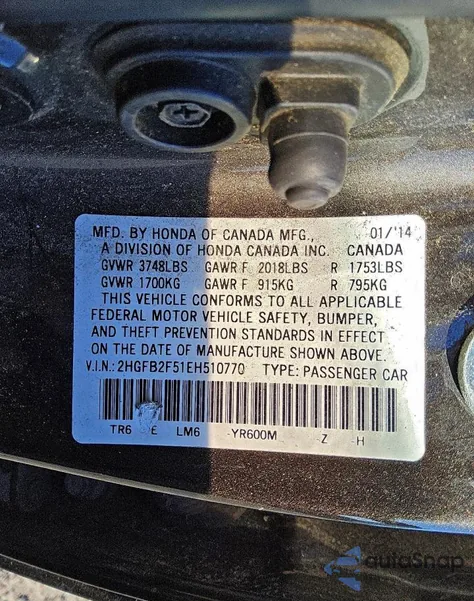 2014 Honda Civic Lx z USA, uszkodzony, nr VIN 2HGFB2F51EH510770